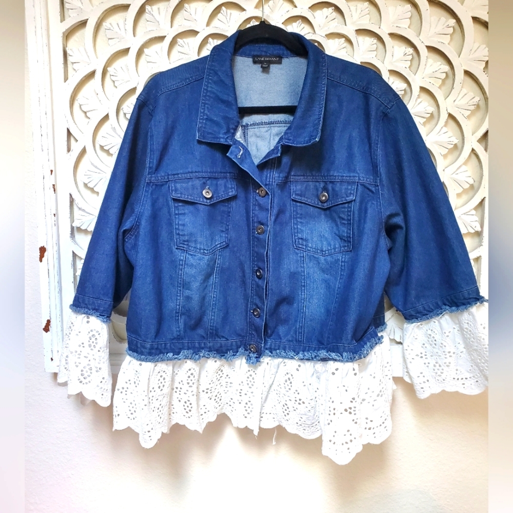 Lane Bryant Denim Jacket With Eyelet Trims Lace Up Corset Back Size 24